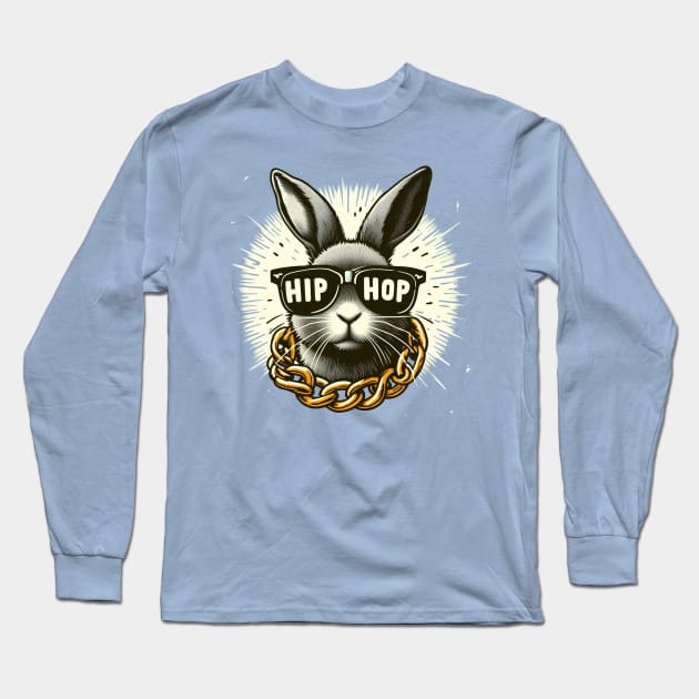 Hip Hop Easter Bunny Wearing Sunglasses and Gold Chain Long Sleeve T-Shirt by TeeTrendz